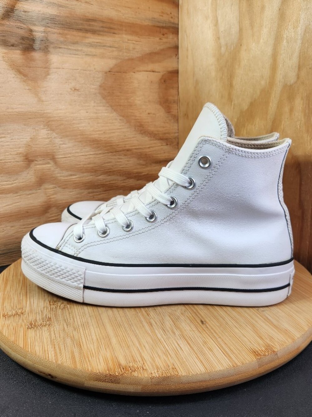 Converse Chuck Taylor All Star Womens White Leather Lift Platform Shoes Size 8 - Picture 5 of 12